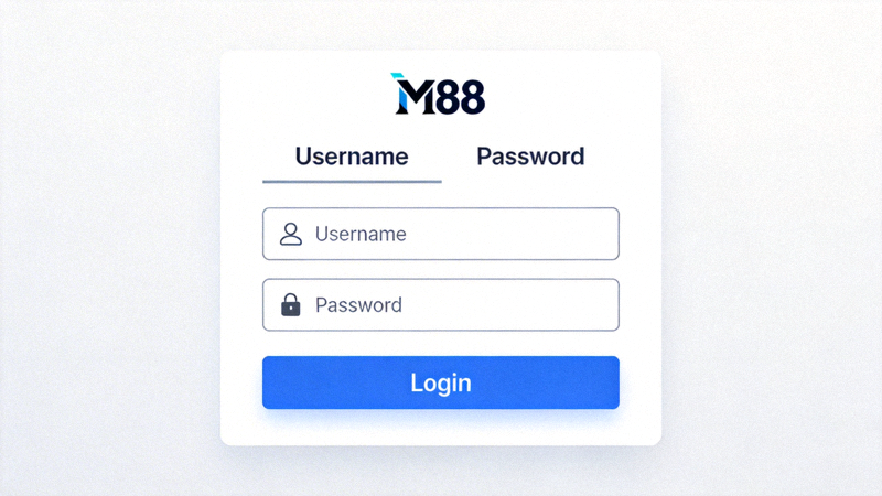 Tampilan antarmuka halaman login M88 dengan kolom username dan password