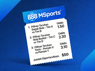 Tiket taruhan M88 MSports yang menunjukkan pilihan taruhan, odds, dan jumlah yang dipertaruhkan