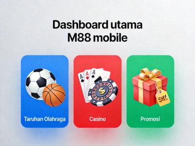 Dashboard utama M88 mobile yang menampilkan menu taruhan olahraga, casino, dan promosi dengan ikon besar